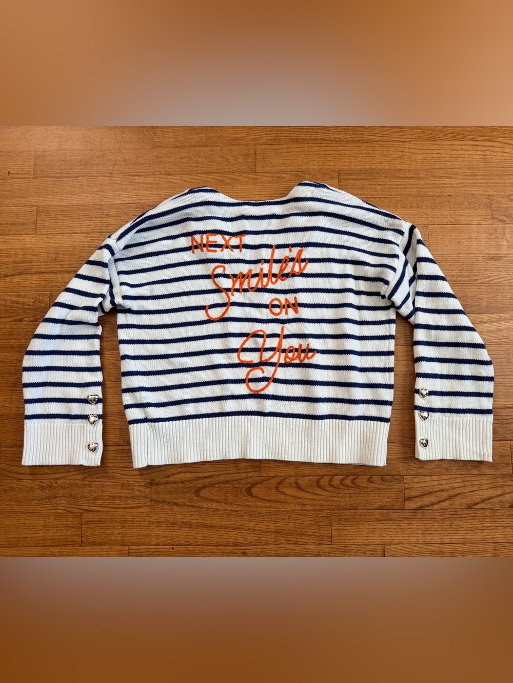 Kerri Rosenthal XO KR Striped V-Neck Sweater Heart Buttons Next Smiles On You M
